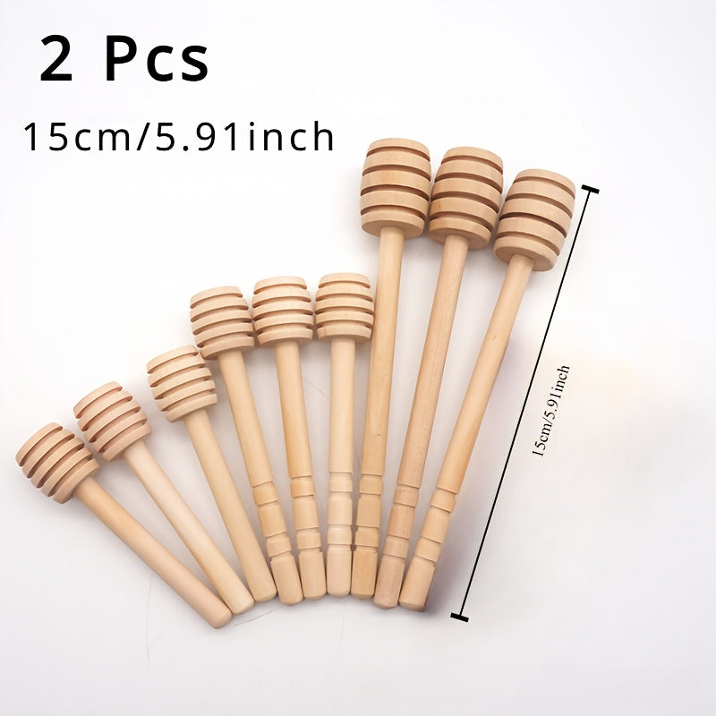 Set of 2 Long-Handled Wooden Honey Spoons for Coffee Tea and Milk
