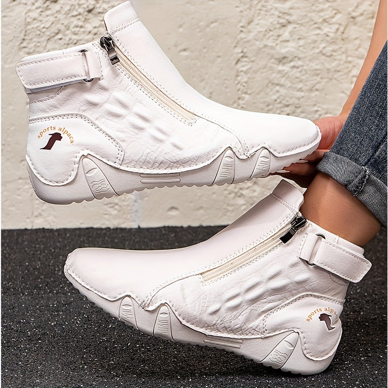 Women's Slip-On Zipper Boots All-Season Outdoor Casual Ankle Shoes Non-Slip Rubber Sole