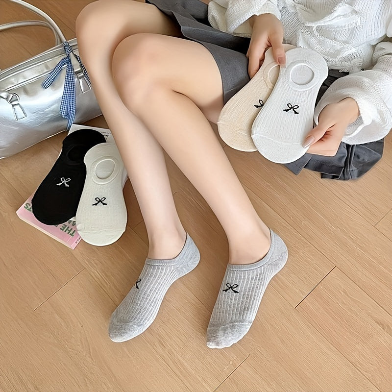 Women's No Show Socks 6 Pairs Breathable Lightweight Knit Ankle Socks with Stripes