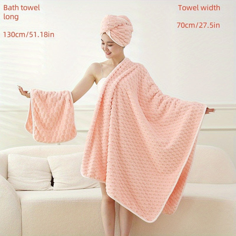 Large Pink Coral Fleece Bath Towel Ultra-Soft Absorbent Lint-Free Stylish
