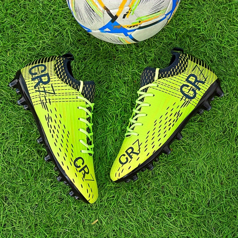 Black Breathable Football Cleats with Blue Accents Textured PU Upper Lace-Up Outdoor Sports Shoes