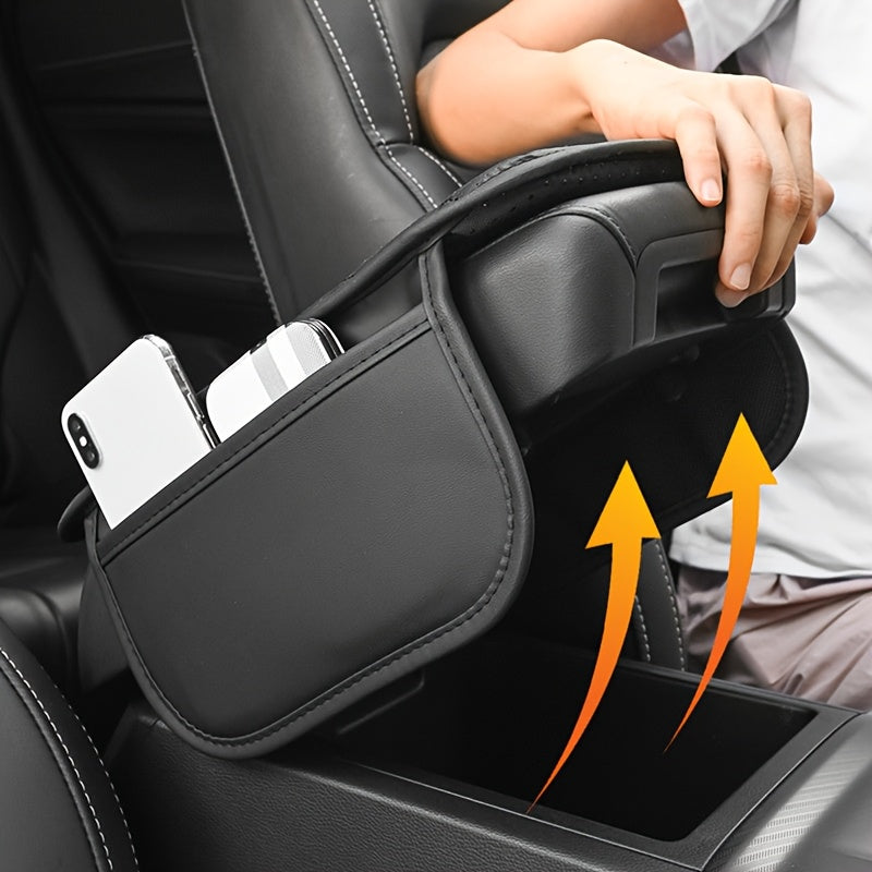 Car Interior Armrest Pad with Storage Bag PU Leather Durable Accessory
