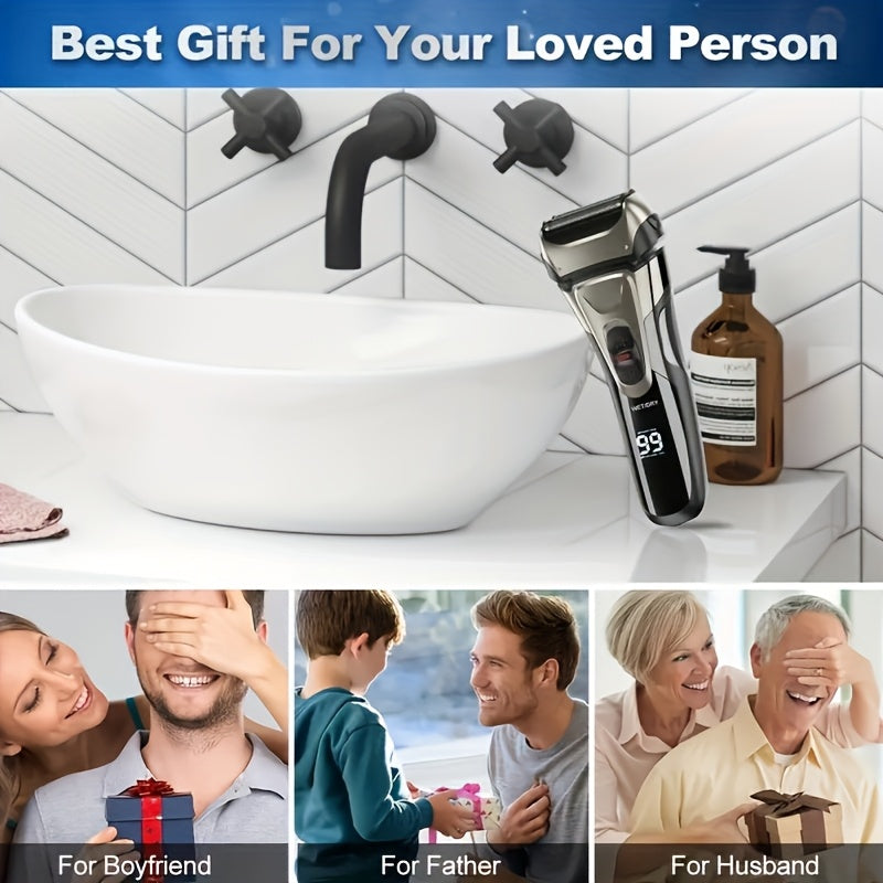 Electric shaver LED display USB rechargeable 3-head stainless steel blades portable for home travel office car