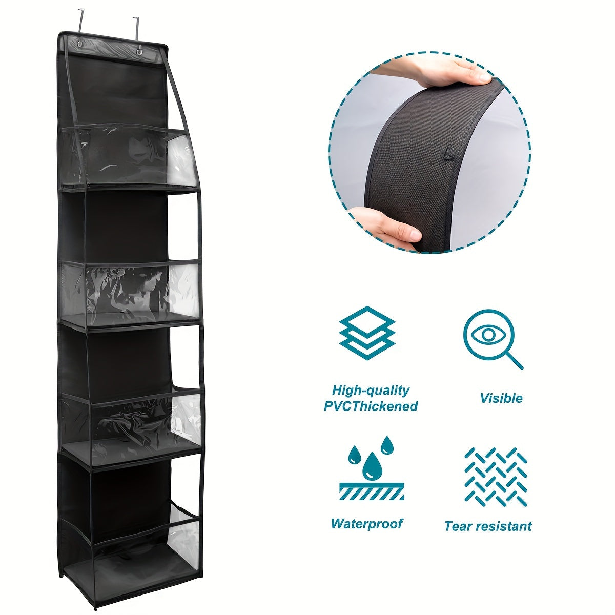 Over-the-Door Hanging Storage Organizer with 4 Shelves Waterproof Polyester for Bedroom Cloakroom