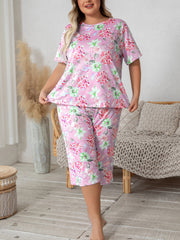 Women's Floral Print Pajama Set with Shorts and Seven-Eighth Pants