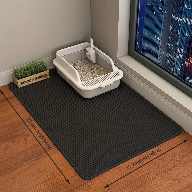 Alfombrilla de doble capa para arena de gato EVA con bordes elevados anti-disperción, superficie con agarre hexagonal, fácil de limpiar, compatible con todas las cajas de arena