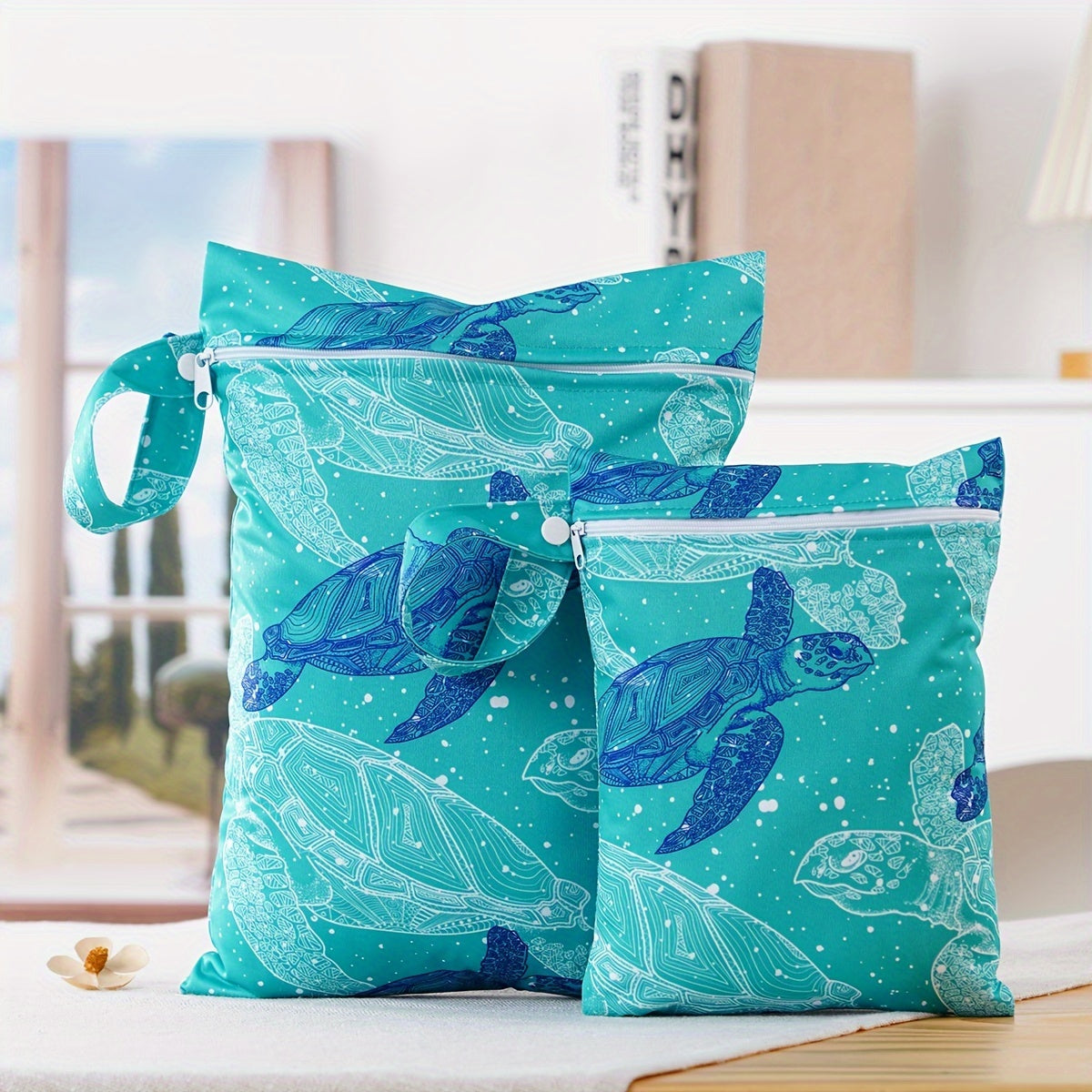 Set of 2 Waterproof Wet Dry Bags for Baby Diapers Swimsuits and Breast Pump Parts Polyester Organizer for Infants and Toddlers