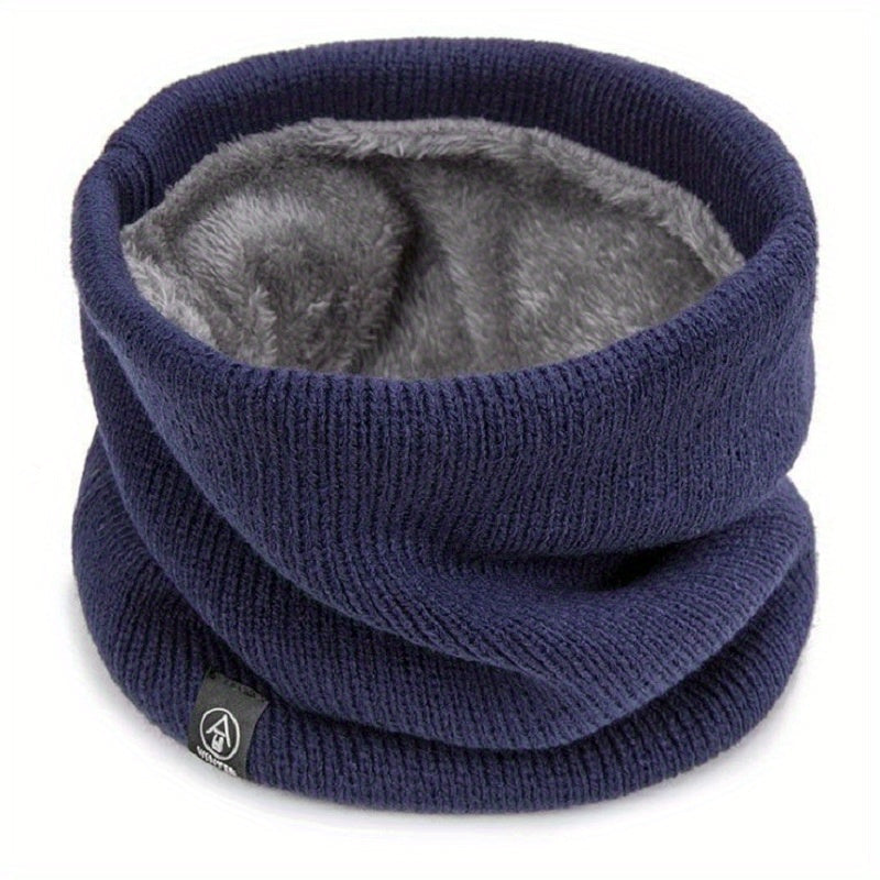 Black Men's Cozy Knit Neck Gaiter with Fleece Lining Winter Scarf Face Mask