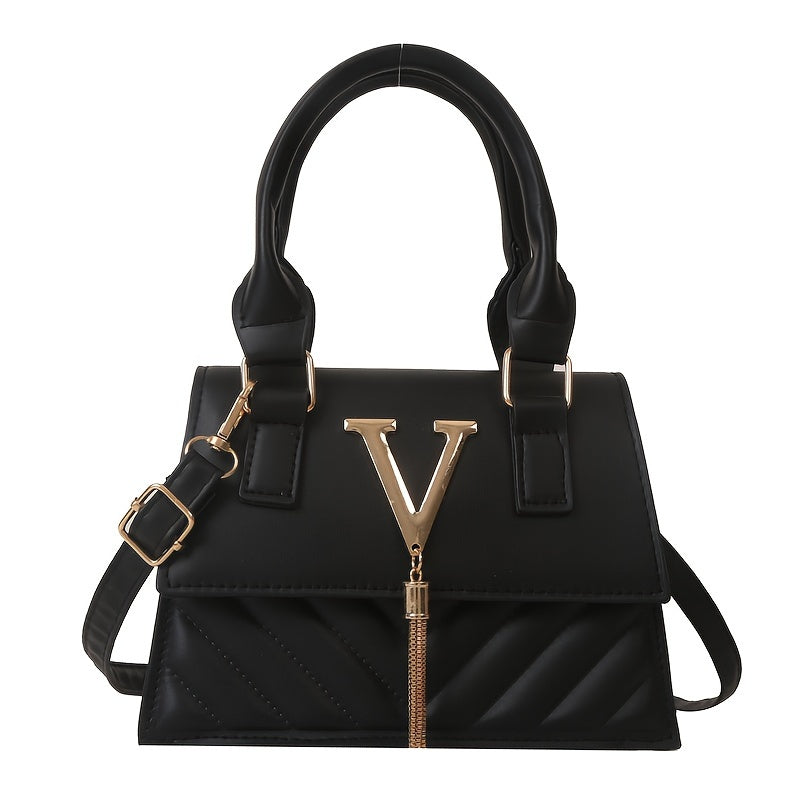 Bolso bandolera acolchado con charm de borla, bolso pequeño de cuero PU grabado para mujeres