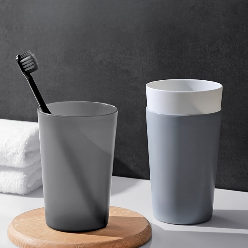 Juego de 4 vasos de plástico transparente para enjuague bucal con acabado mate y soporte para cepillo de dientes