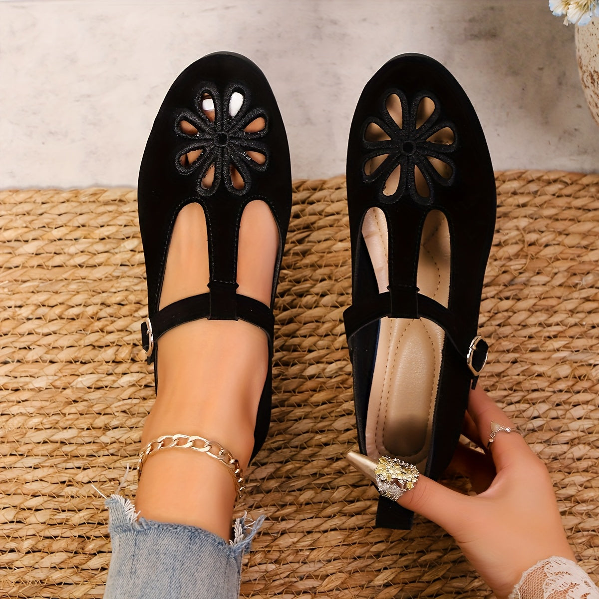 Women's Ballet Flats with Backstrap Buckle Leather Fabric Allseason Shoes