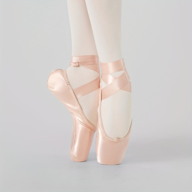 Women's Satin Pointe Shoes with Ribbons Adjustable Backstrap Spring-Ready Ballet