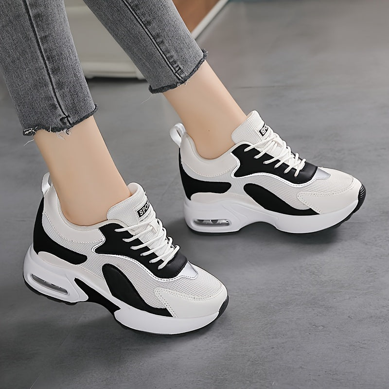 Zapatillas de mujer con bloques de color y aumento de altura, transpirables, de malla, casuales y deportivas