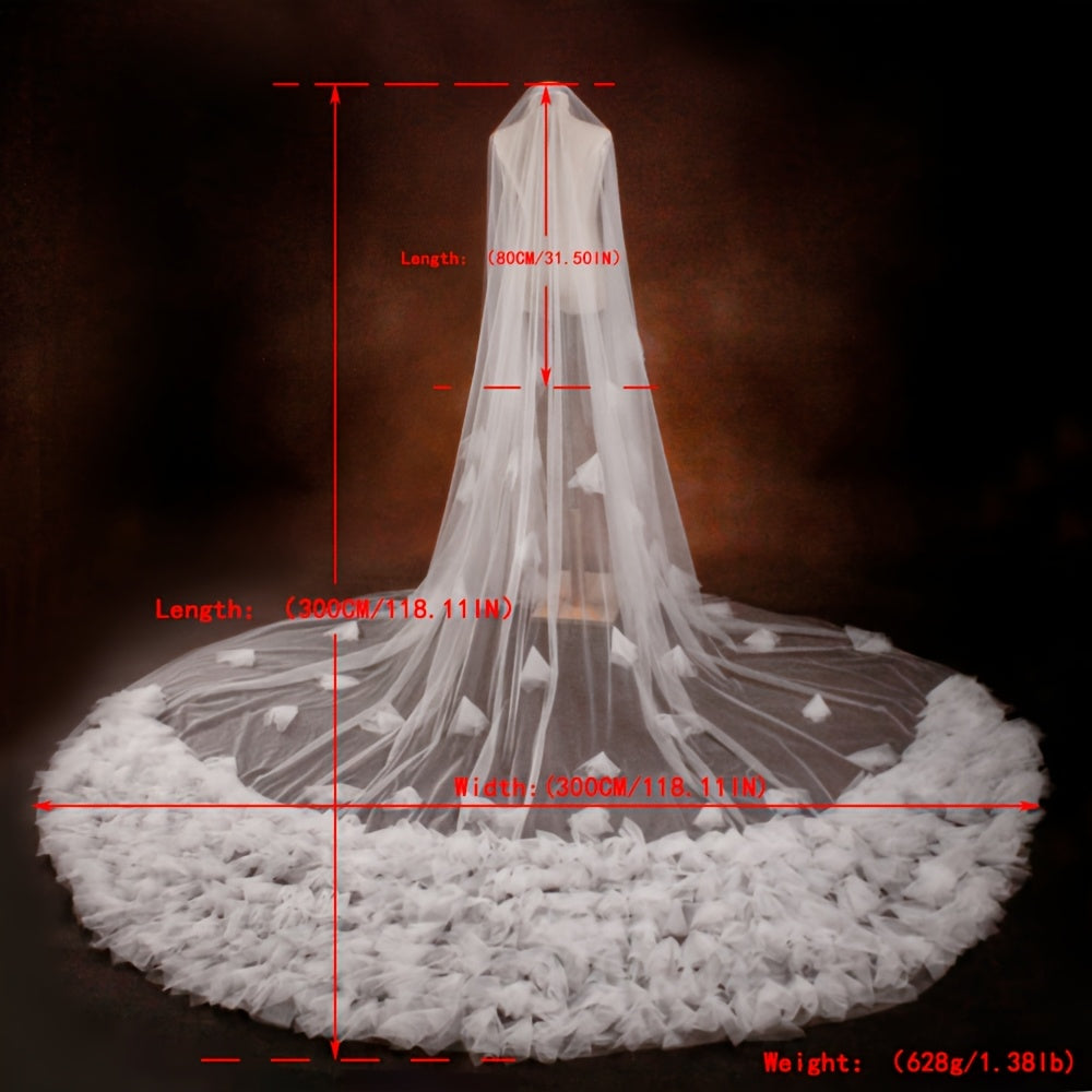 Dreamy Bridal Veil with Double Layers Cathedral Length Romantic Polyester Wedding Headpiece