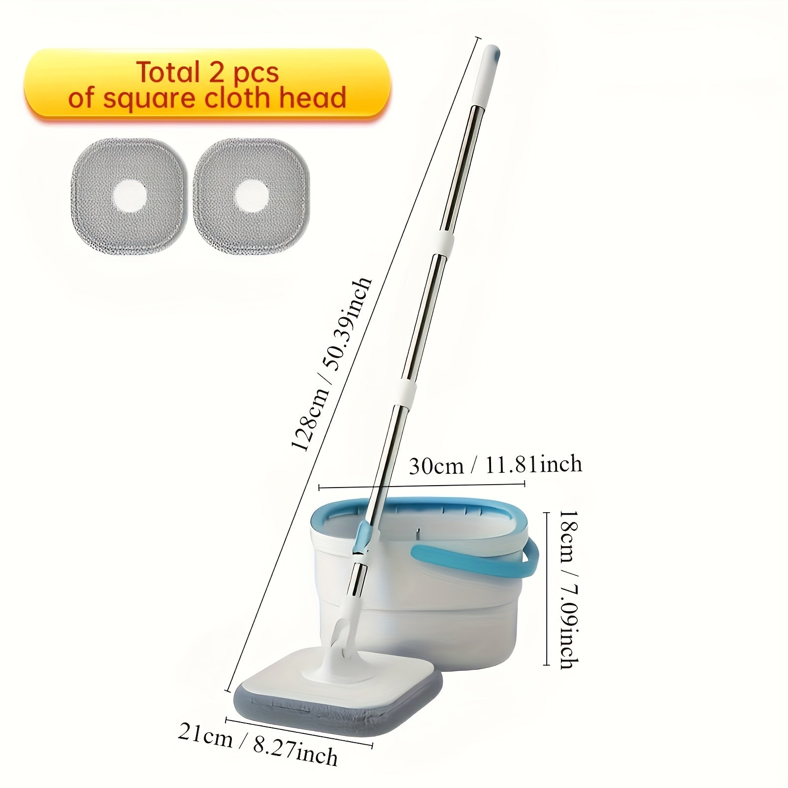 Juego de fregona para el hogar Square con cubo y 2 fregonas, sin necesidad de lavado a mano