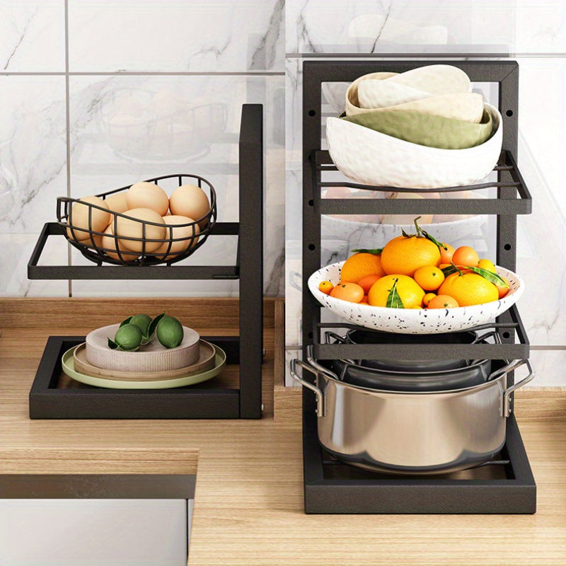 Adjustable Metal Kitchen Pot Rack Organizer with Multi-Tier Storage Stand