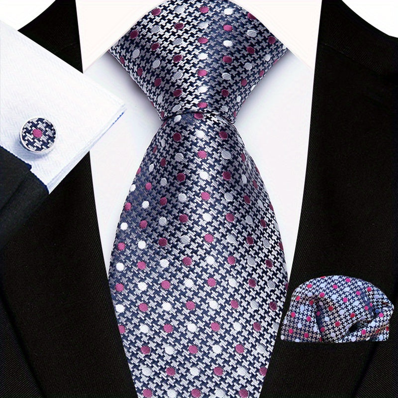 Men's Floral Paisley Striped Plaid Necktie Handkerchief Cufflinks for Formal Events