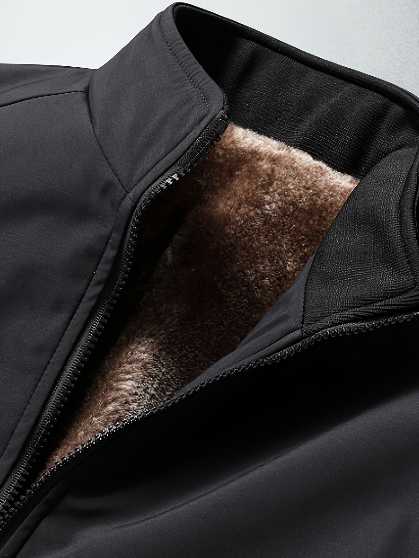 Мужское пальто с флисовой подкладкой, застежка-молния, однотонное, классический крой, полиэстер, теплое, повседневное