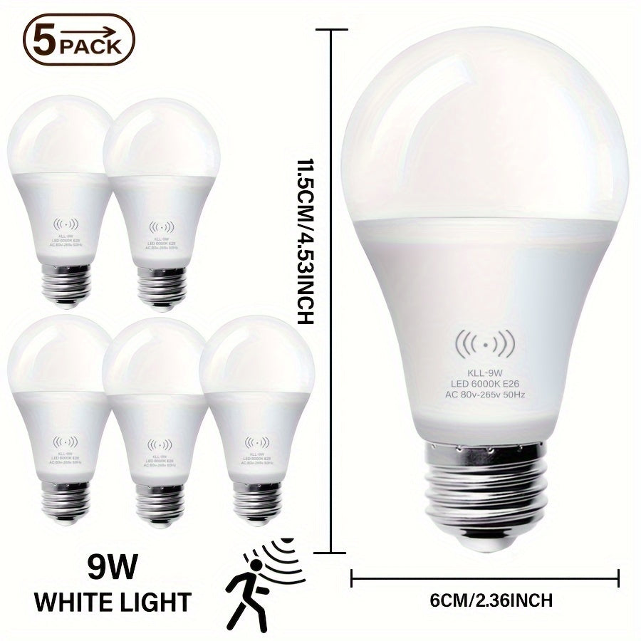 Set of 5 LED Motion Sensor Bulbs 9W/12W 3000K/6000K 1200LM Indoor