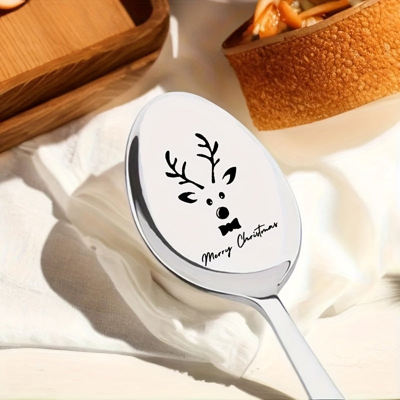 Stainless Steel Coffee Scoop with Reindeer Laser Engraving, Holiday Gift