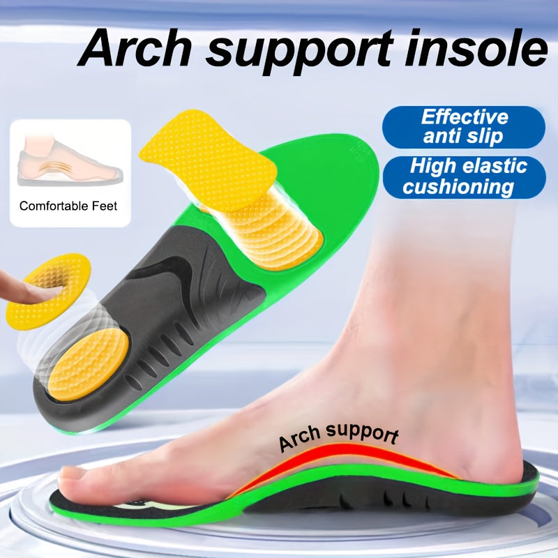 Unisex Breathable PVC Arch Support Insoles Flat Feet Cushioned Black Green