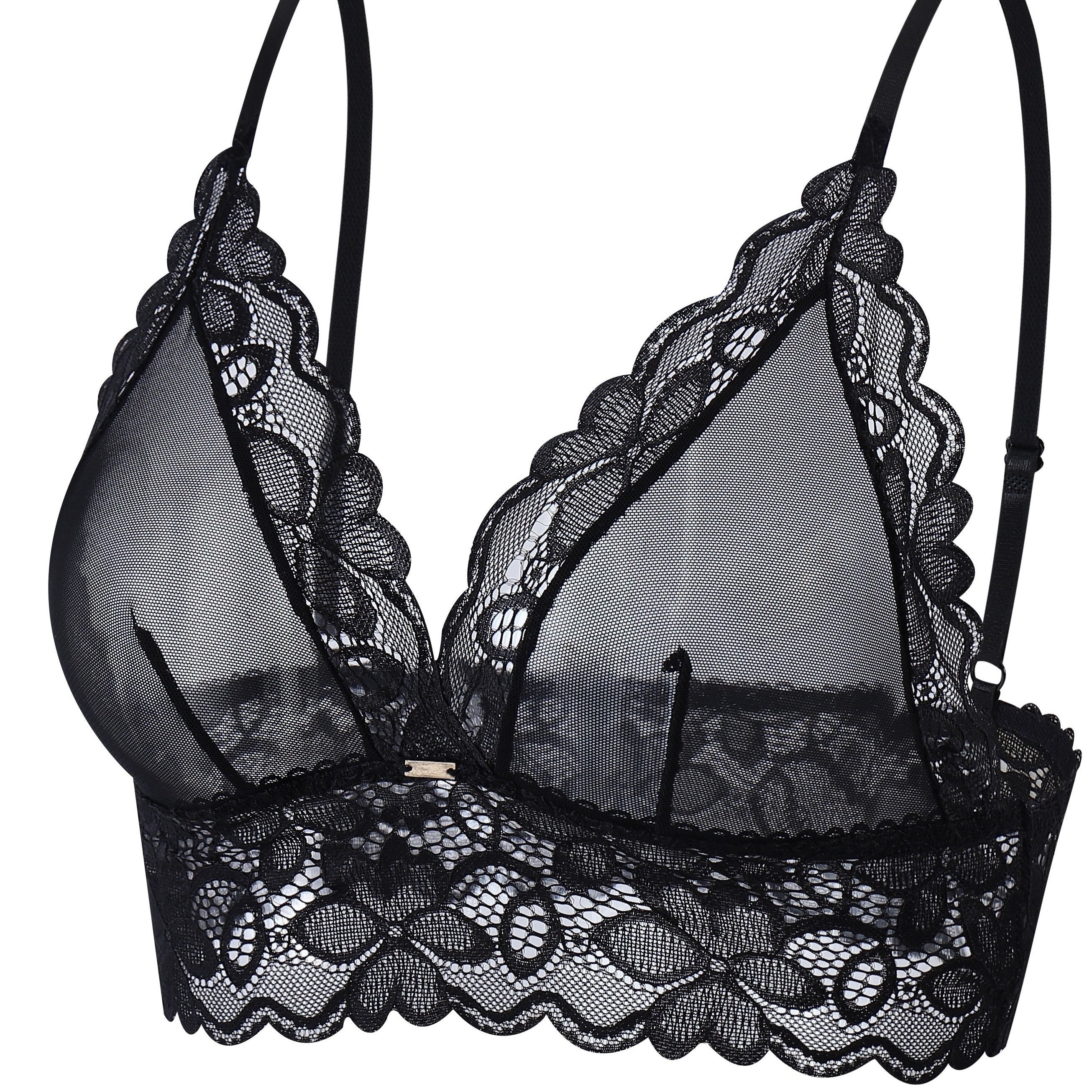 Women's Breathable Floral Lace Unlined Bra with Scallop Trim Lingerie
