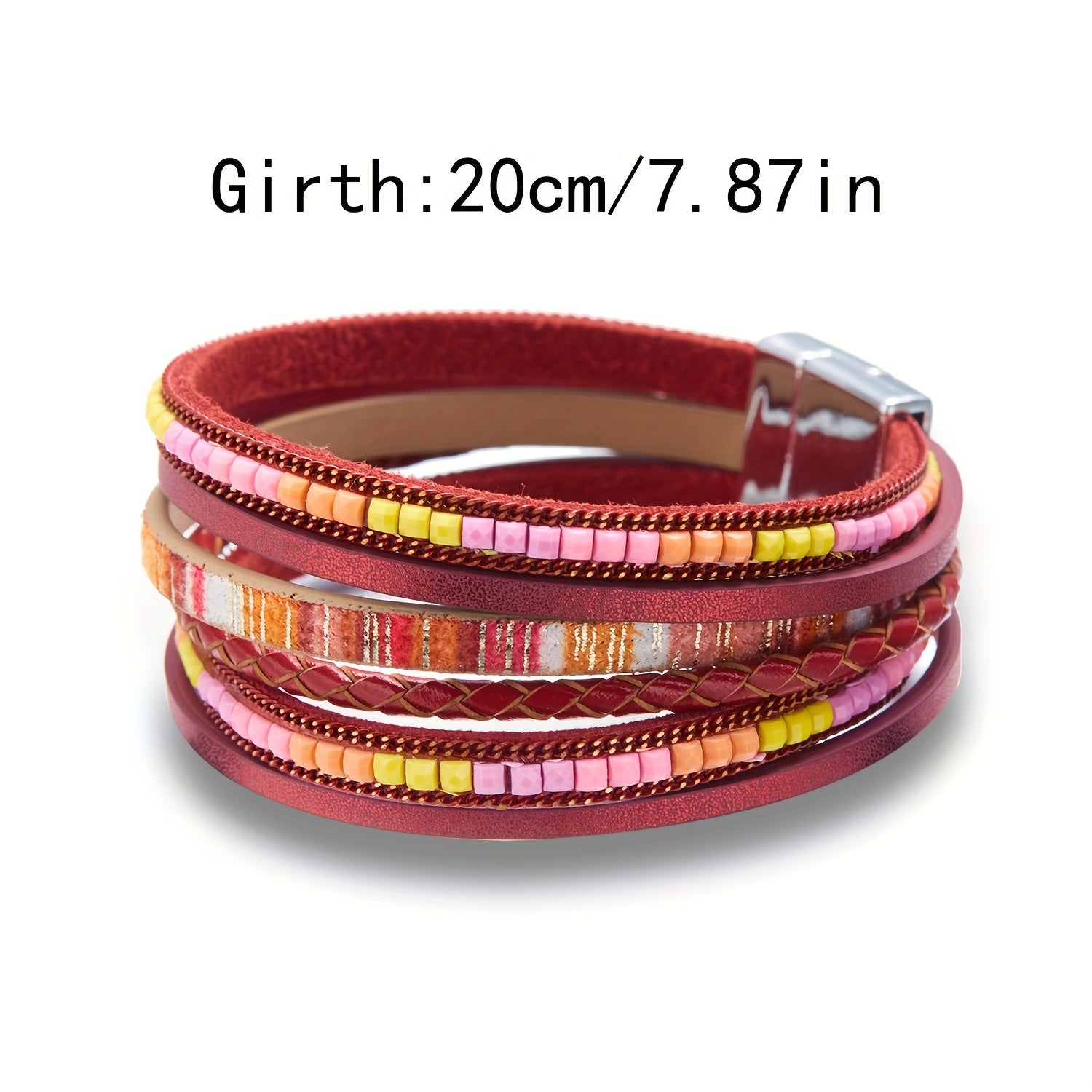 Rustik-chic, qo'l bilan tayyorlangan qatlamli sun'iy charm bilaguzuk, magnit qotishma qopqog'i bilan - har qanday vintage ilhomlangan kiyimlar uchun klassik qo'shimcha, bohem uslubidagi modachilar uchun mukammal.