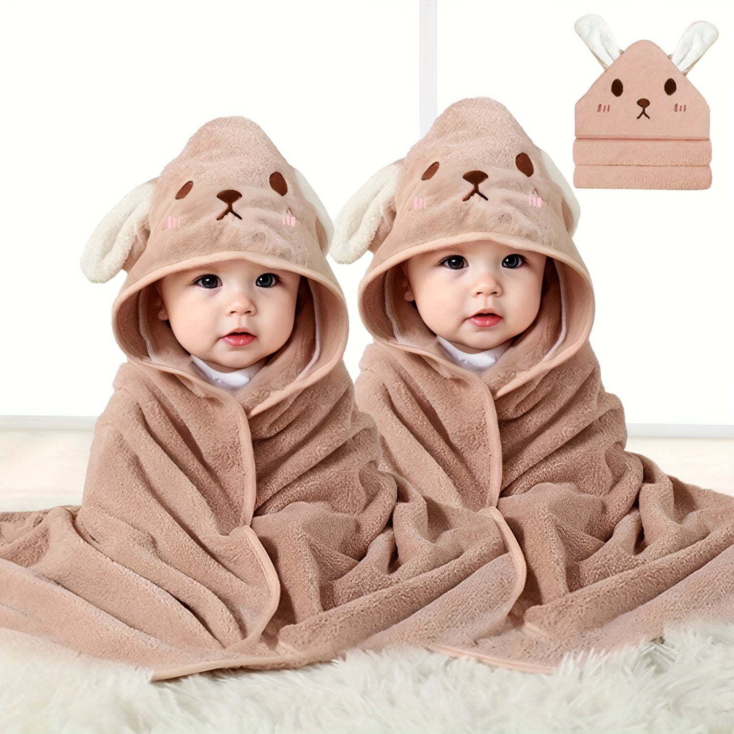 Kids Hooded Bath Towels Set Soft Cotton for Beach Bathroom Travel 2 Pack