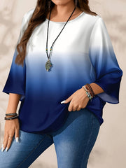 Plus Size Women's Gradient Blouse Office Wear Mid-Length Three-Quarter Sleeves Polyester