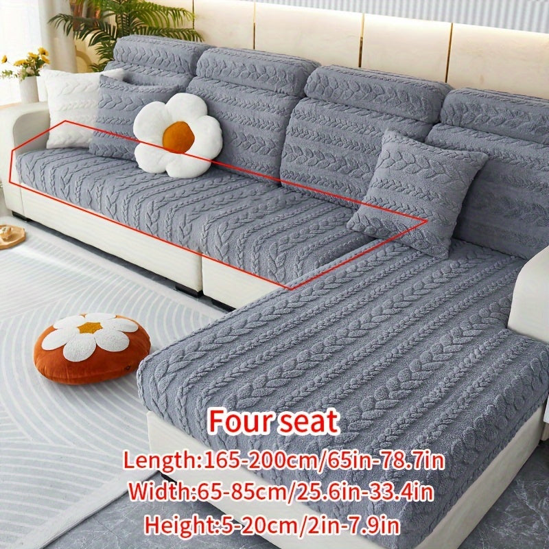 Wheat Sheaf Pattern Plush Sofa Cover Elastic Fit for 1-4 Seater Non-Slip Machine Washable