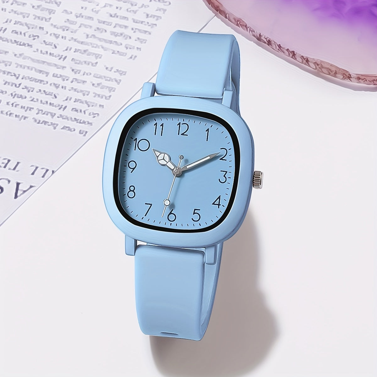 Women's Square Quartz Watch with Silicone Band in Macaroon Color
