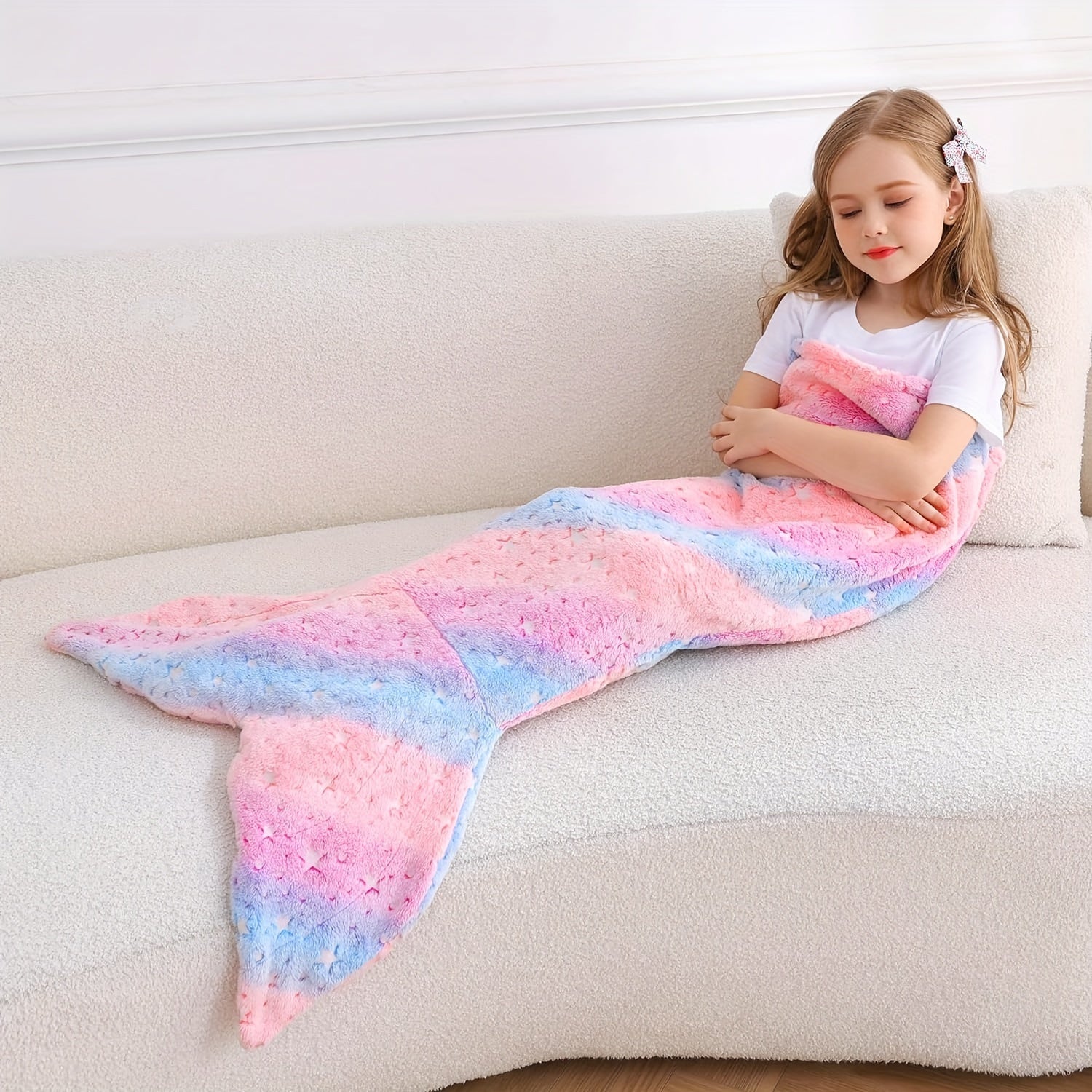 Glow-in-the-Dark Flannel Mermaid Tail Blanket for Girls Teens Adults Plush Cozy Sleepwear