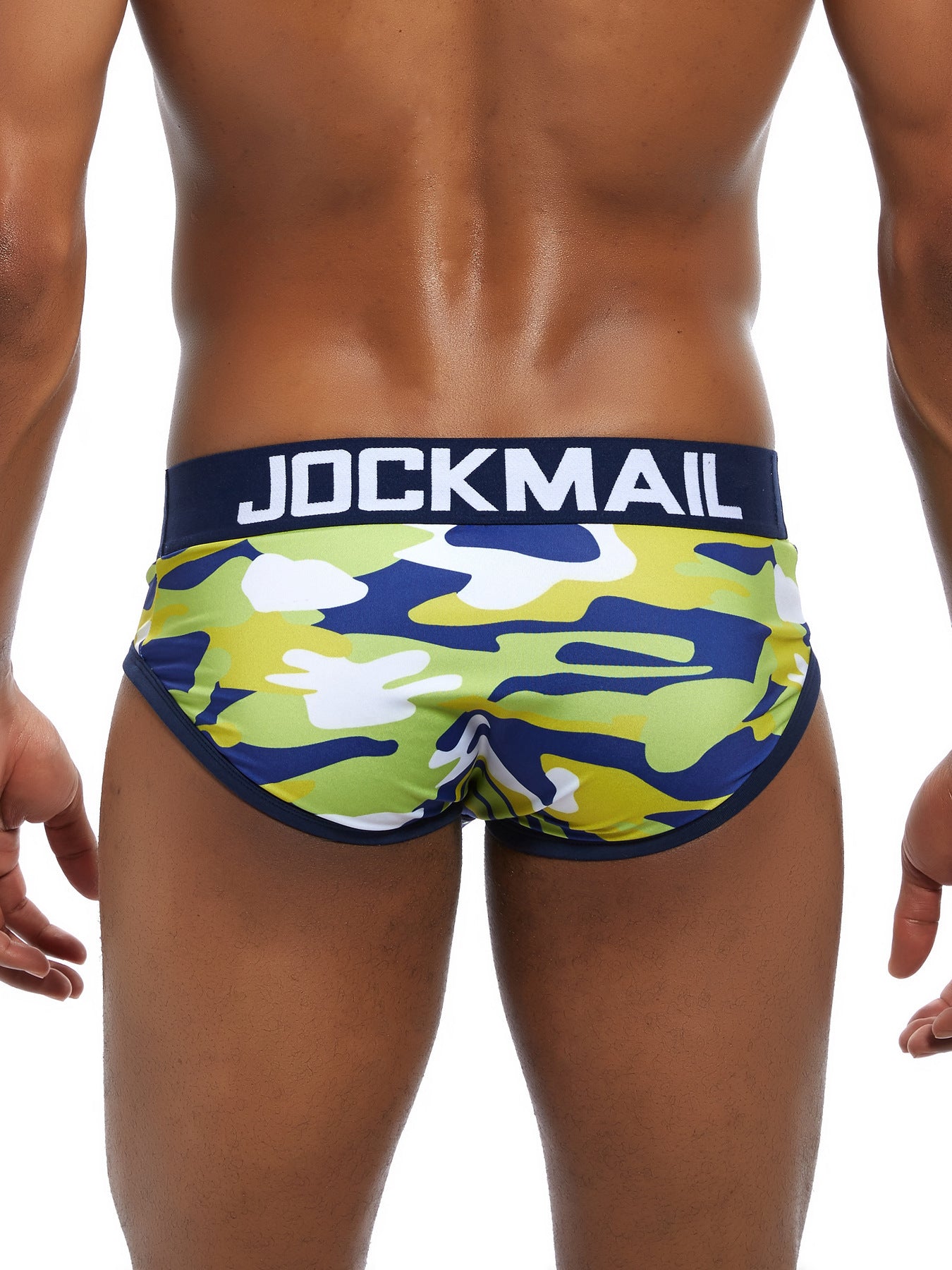 Men's Camo Print Low-Rise Briefs Breathable Polyester Stretch Underwear with Contrast Trim