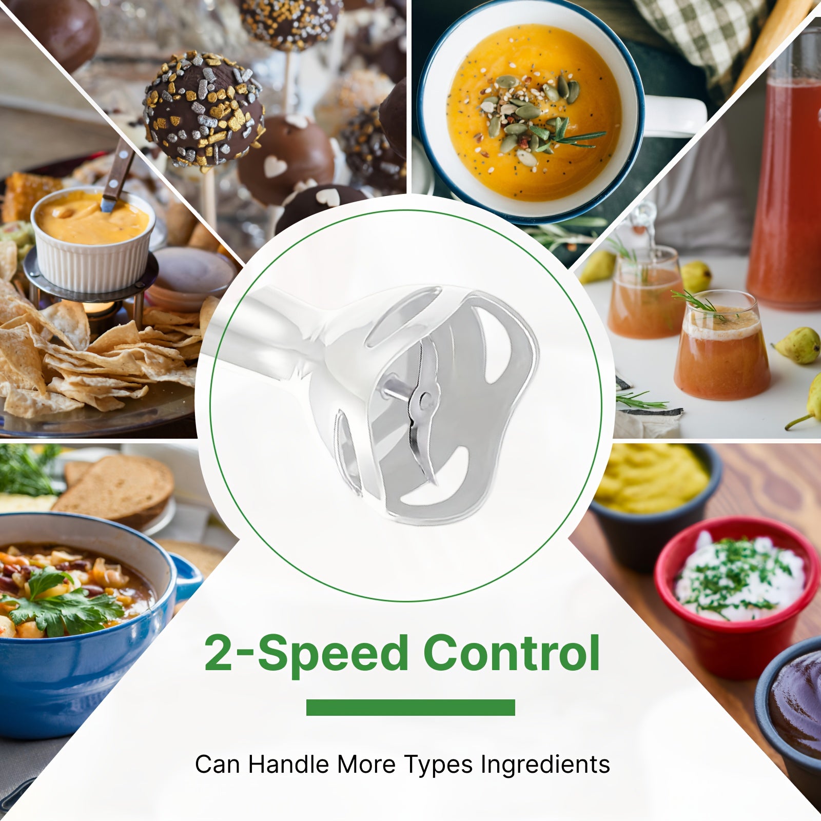 Electric Immersion Hand Blender Stainless Steel 2-Speed Mixer Chopper Ice Crushing