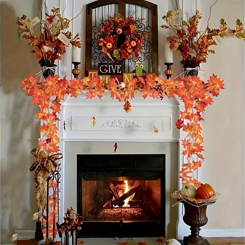 Festive Autumn Leaf Wreath Artificial Maple Red Ivy Garland for Home Garden Decor