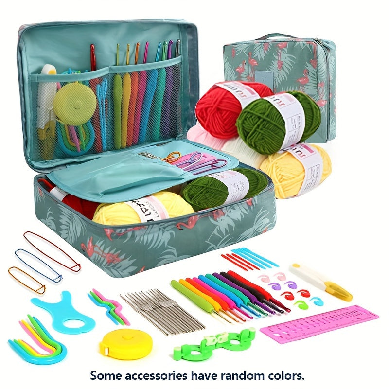 59-Piece Crochet Kit for Beginners with Metal Hooks Yarn Balls Needles and Case