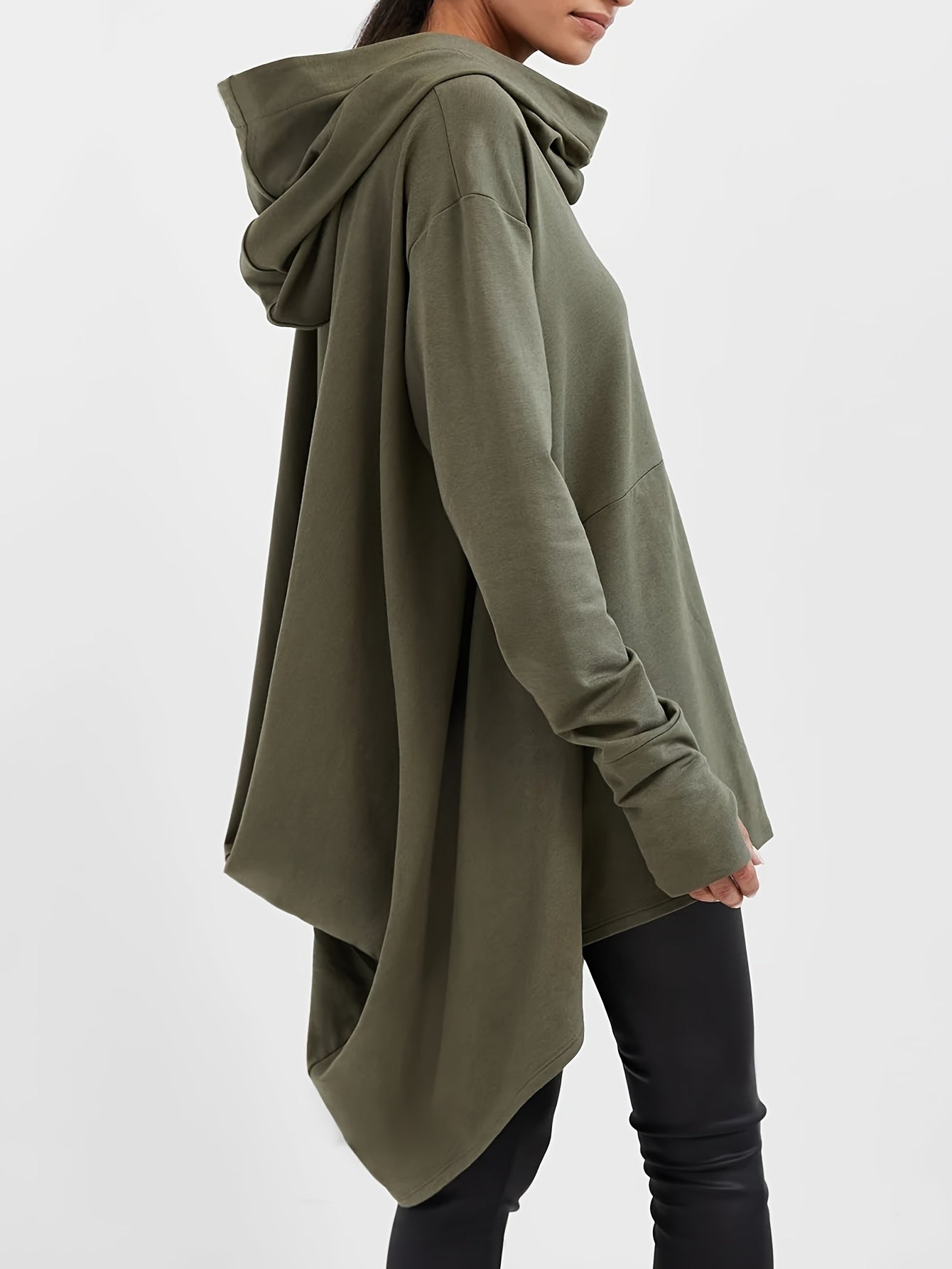 Женский oversize свитер с длинным рукавом и капюшоном, свободный и удобный, повседневный стиль