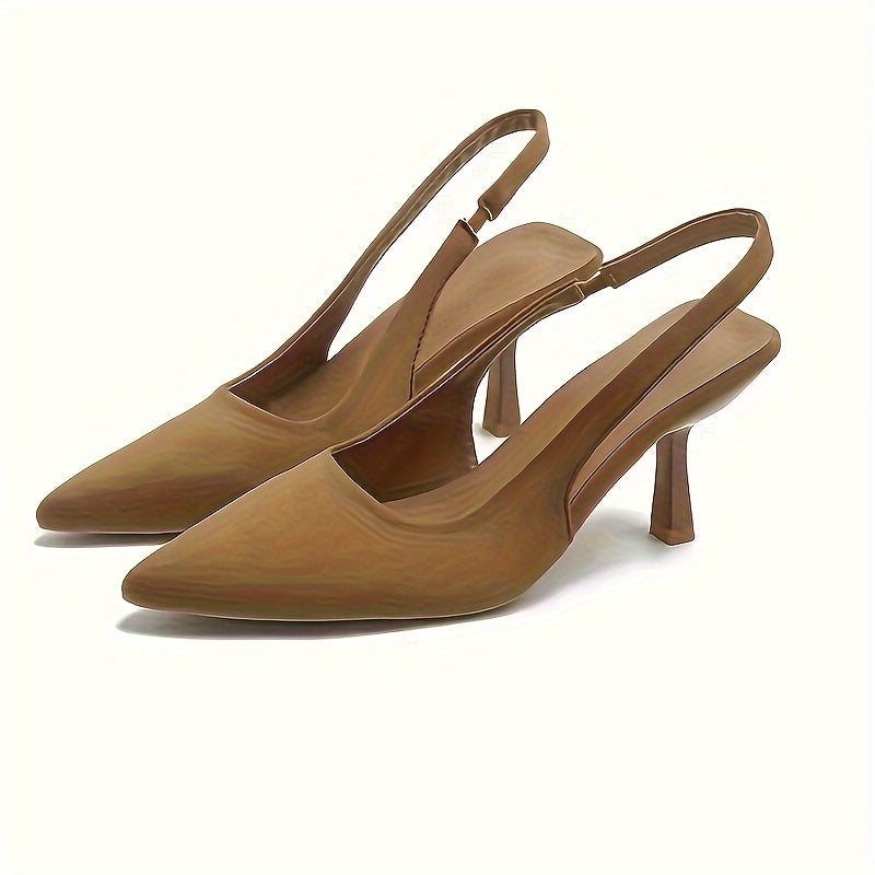 Women's Solid Color Stiletto Heels with Pointed Toe and Slingback
