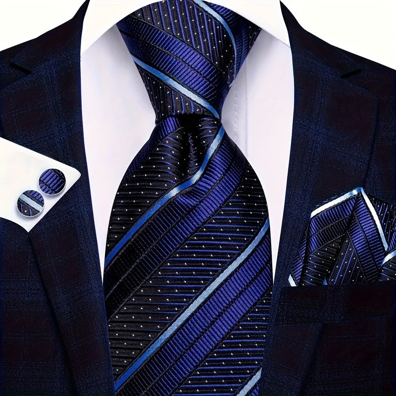 Men's Classic Striped Necktie Set with Cufflinks for Business Parties