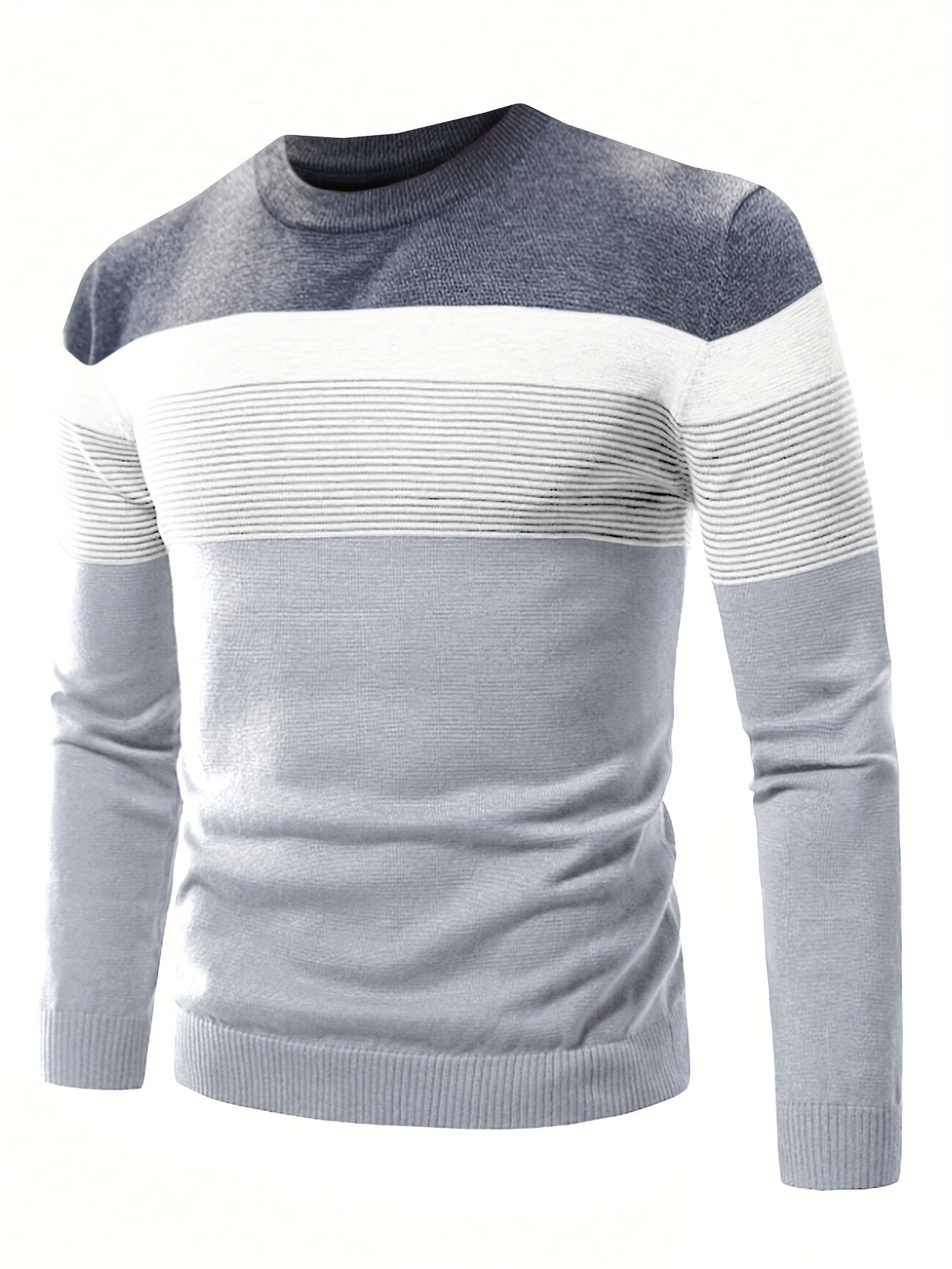 Men's Cotton Striped Crew Neck Sweater Long Sleeve Fall Winter Casual Knit Pullover