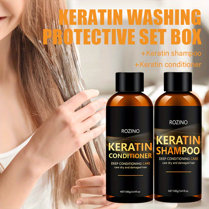 Unisex Dry Hair Keratin Shampoo and Conditioner Set Glycerin Enriched Hydrating Silky Finish