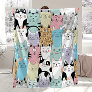 Soft Warm Cartoon Cat Animal Letter Print Flannel Blanket for All Seasons