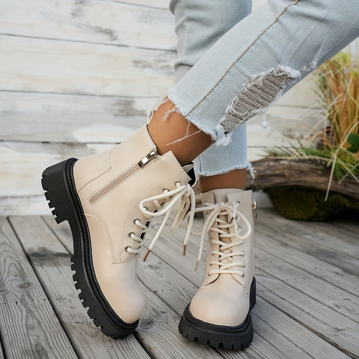 Women's White Ankle Boots Comfortable Casual Footwear