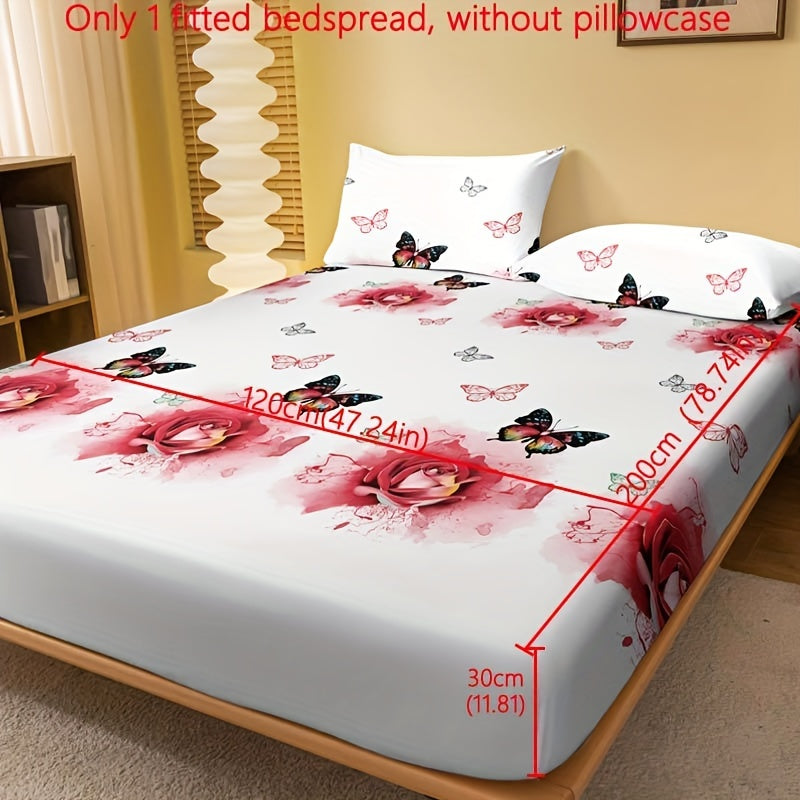 Red Rose Print Fitted Sheet Deep Pocket Mattress Protector Bedding