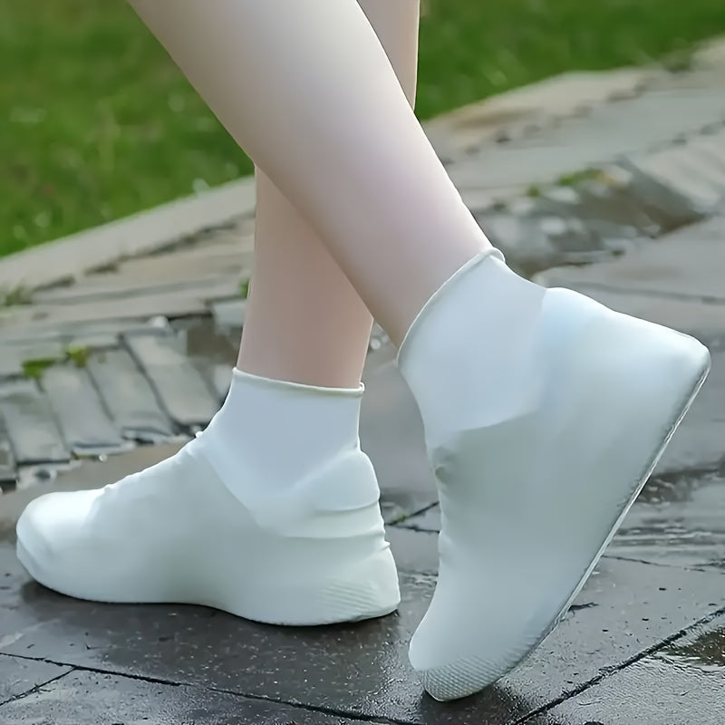 Unisex Waterproof Shoe Covers Reusable Latex Non-Slip Rain Shoes Small White