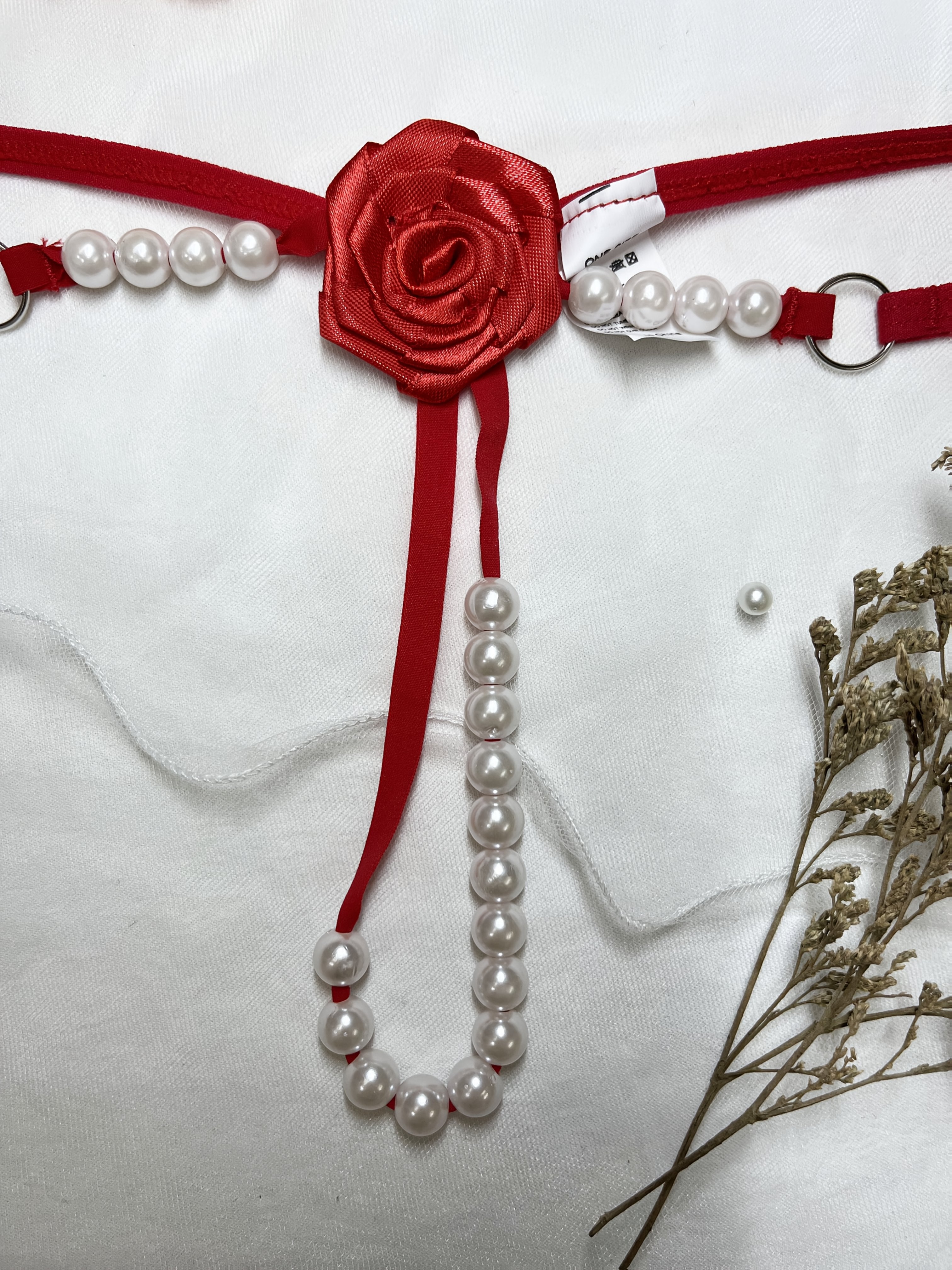 Women's Embroidered Rose G-String Lingerie Beaded Polyester Knit Adult Wear