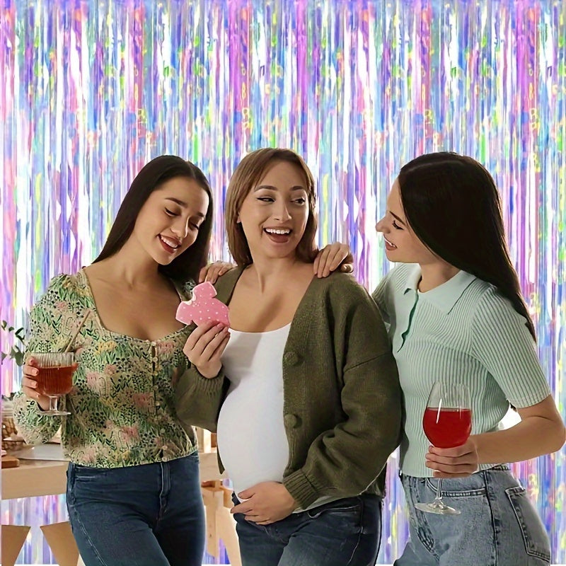 Cortinas de papel de aluminio con flecos morados 8.2x3.25 pies decoraciones para fiestas para vacaciones y eventos