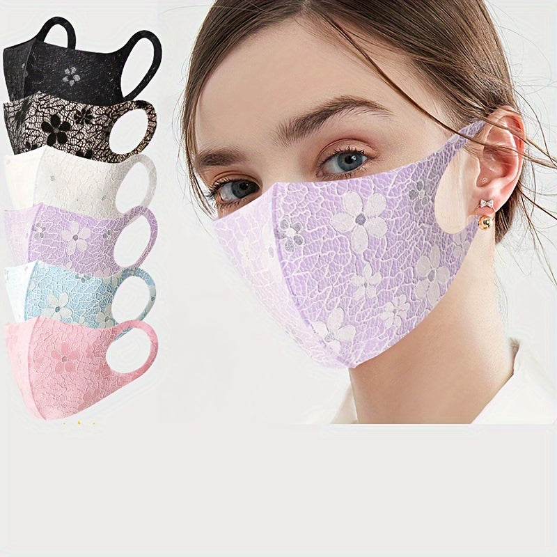 Lace Face Mask Set Floral Design Reusable Breathable for Outdoor Sun Protection