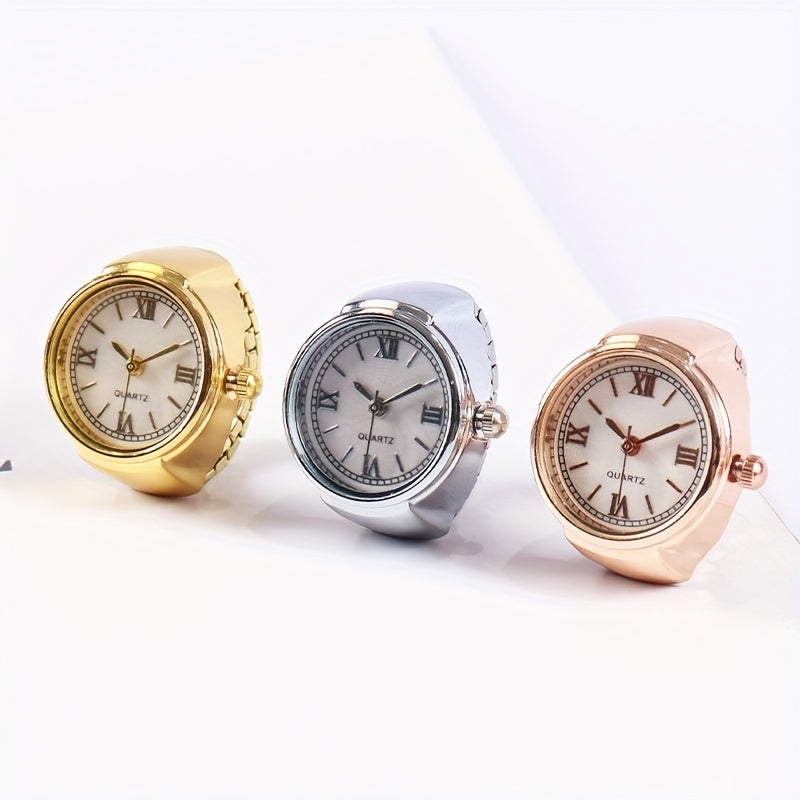 Women's Vintage Style Small Ring Watch with Roman Numerals and Creative Design