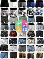 10-Piece Men's Printed Flat Angle Underwear Set Breathable Polyester Spandex